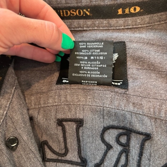 Harley Davidson Men's Grey Button Down Long Sleeve Embroidered Back Logo Size XL - Picture 10 of 12